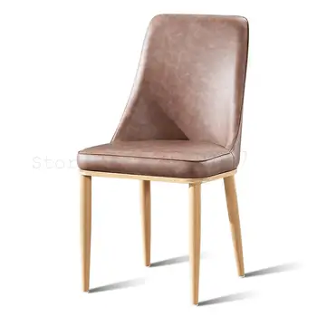 

Home dining chair simple modern imitation wood wrought iron desk coffee chair hotel restaurant soft bag to talk back chair