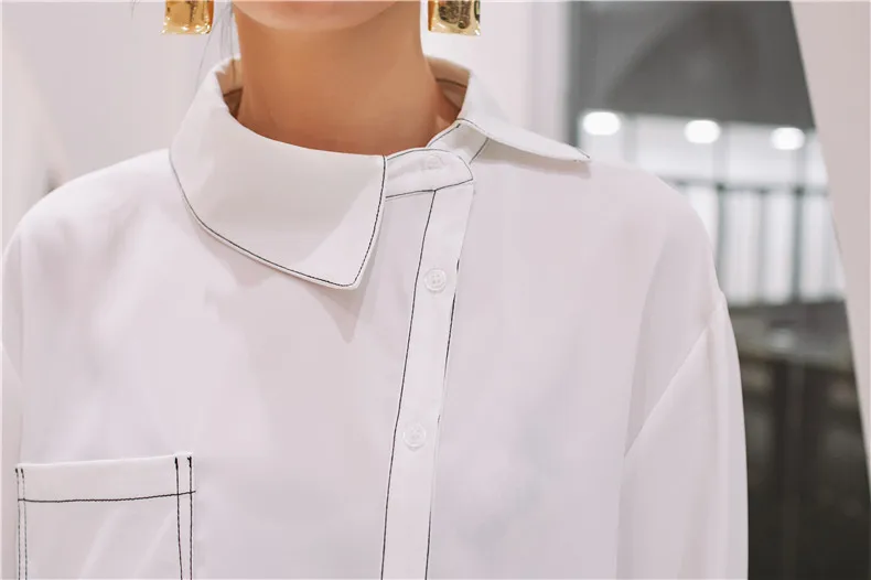 Cheerart белая блузка с длинными рукавами дизайнерские топы свободного кроя рубашка стежка линия блузка рубашка на пуговицах Высокая уличная осень для женщин