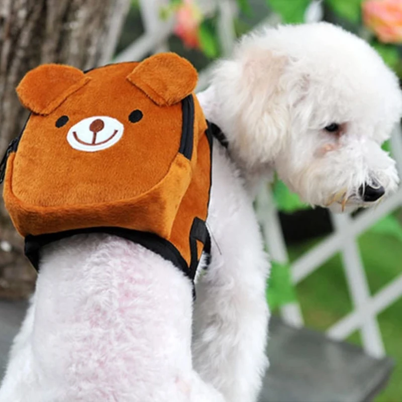 Brown , One Size Pet Dog Cartoon Backpack Outdoor Training Walking for Small Dogs 14cm X 14cm Cartoon Puppy Backpack Adjustable Leash Saddlebag HIHTGS Cute Dog Backpack Harness 