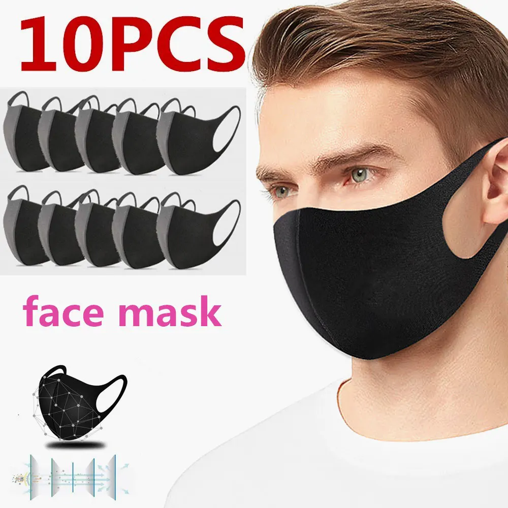 

10pcs Adult Anti Dust Windproof Mouth Mask Fashion Black Color Reusable Earloop Washable Soft Breathable Anti-flu Face Masks