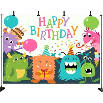 

Acejoker Monsters Backdrops For Photography Balloons Flag Baby Happy Birthday Photocall Kid Customized Photo Backgrounds