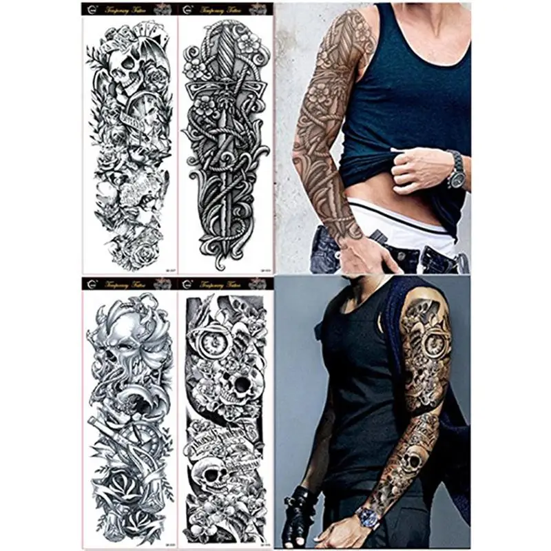 4 листа Экстра большой цветок Временные татуировки стикер полный рука