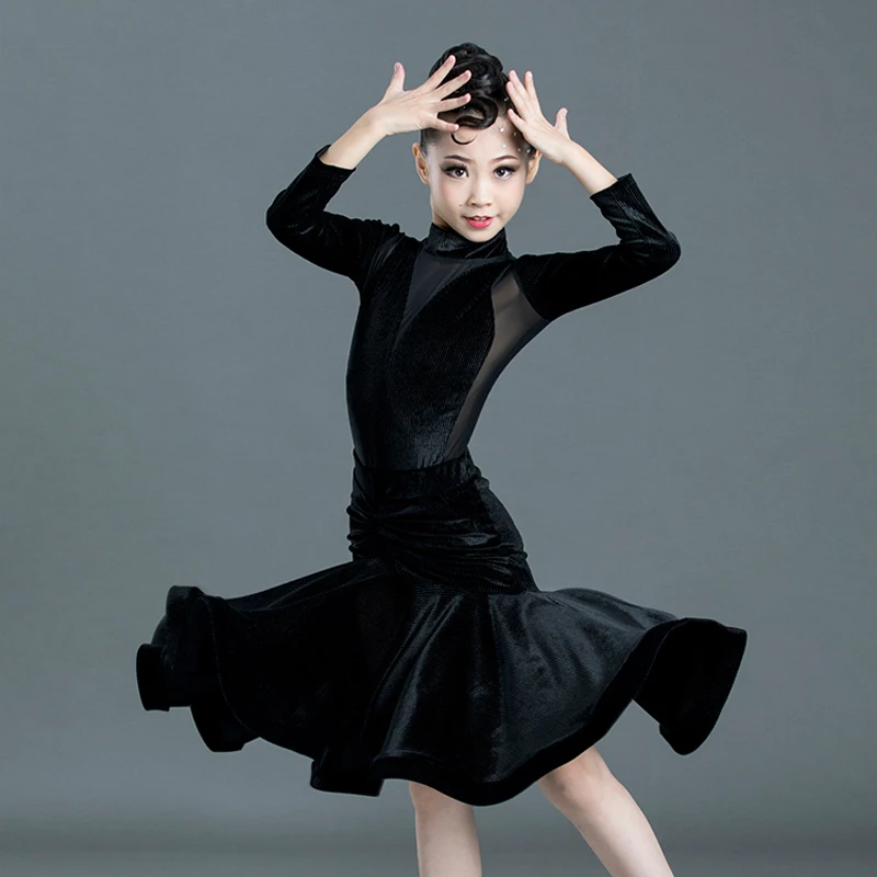 Платье для латинских танцев Детская одежда с длинными рукавами занятий 110 180 см