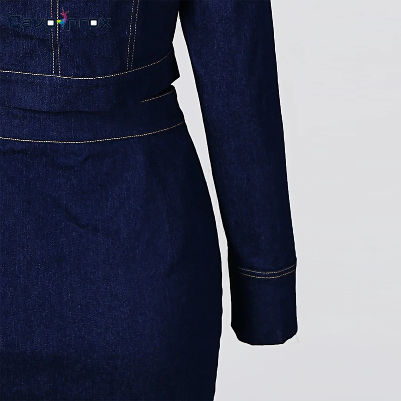 Женский комплект из двух предметов, джинсовый топ на пуговицах с длинным рукавом и обтягивающие комплекты, шикарный элегантный мини-костюм на весну и осень
