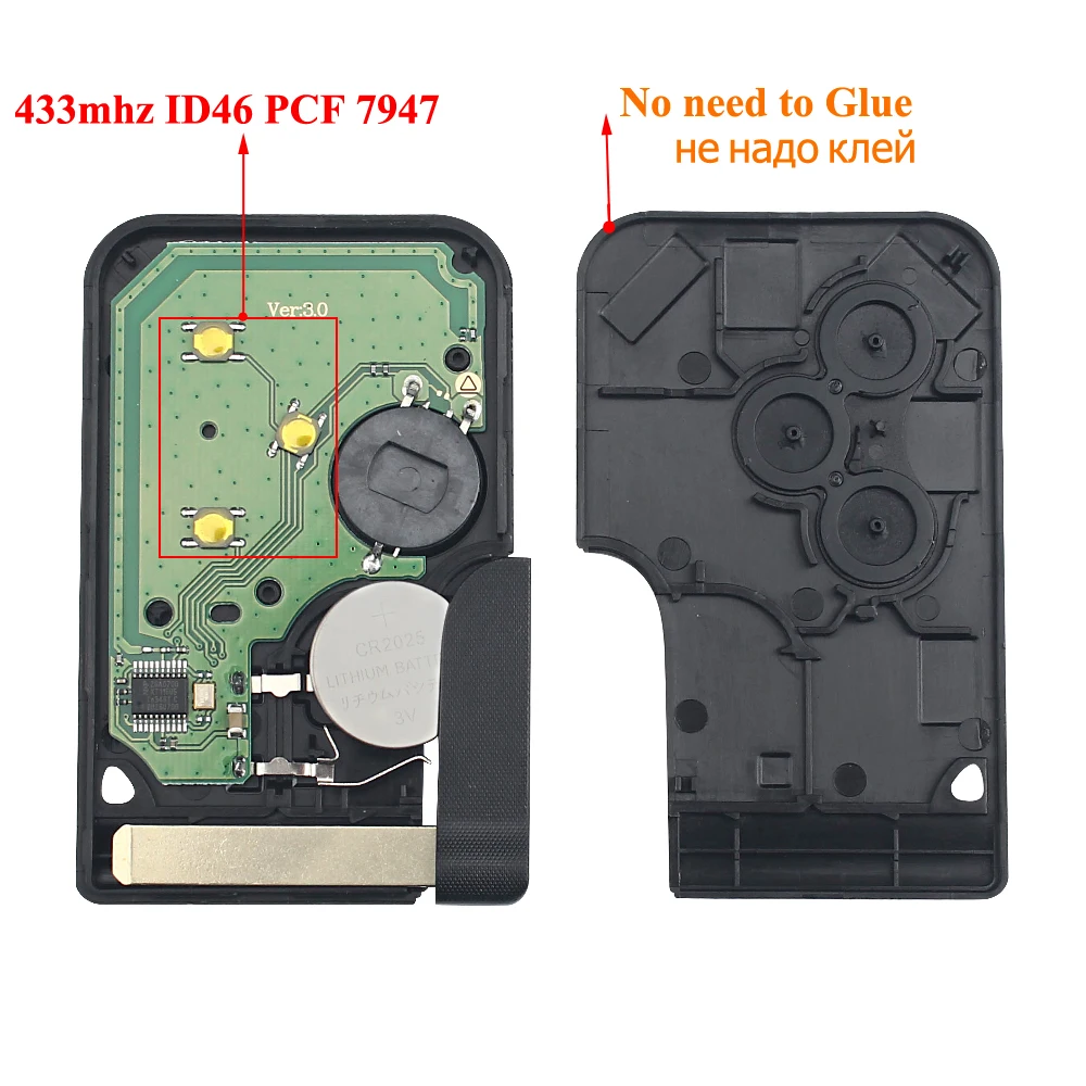 Chiave telecomando per Renault Megane Scenic 2003-2008 Card 3 Bottoni 433Mhz ID46 PCF7947 Chip - Hfe7a66b46cbc437b8053e8437fc51753o
