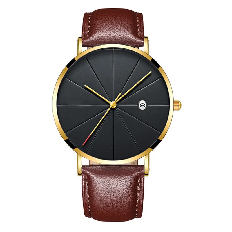Мужские часы Модные кварцевые простые мужские часы наручные мужские подарок для мужчин Relojes круглый сетчатый ремень повседневные мужские наручные часы - Цвет: gold brown leather