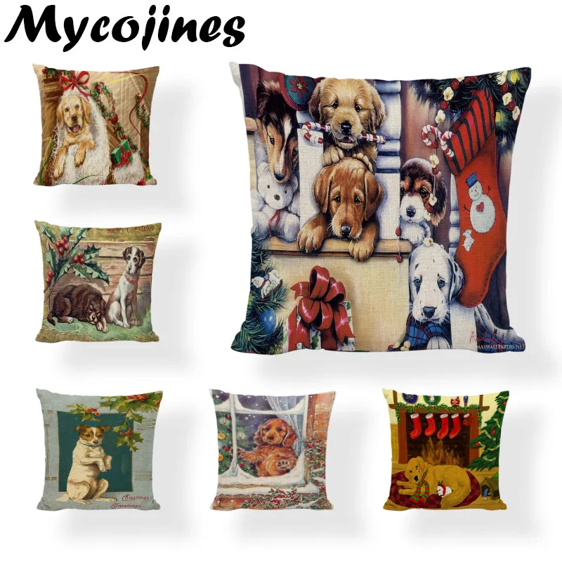 New Design Merry Christmas Pillow Case Red Hat Socks Dog Autumn Home Sofa Bedroom Car Decoration Linen Cotton Cushion Cover | Дом и сад