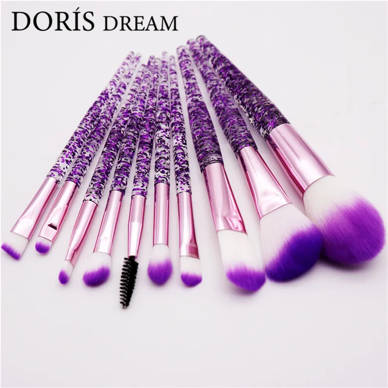 

10pcs Makeup Brushes Set Beauty Glitter Handle Foundation Powder Concealer Eyeshadow Eyeliner Blending Brush Tool Comestic Kit