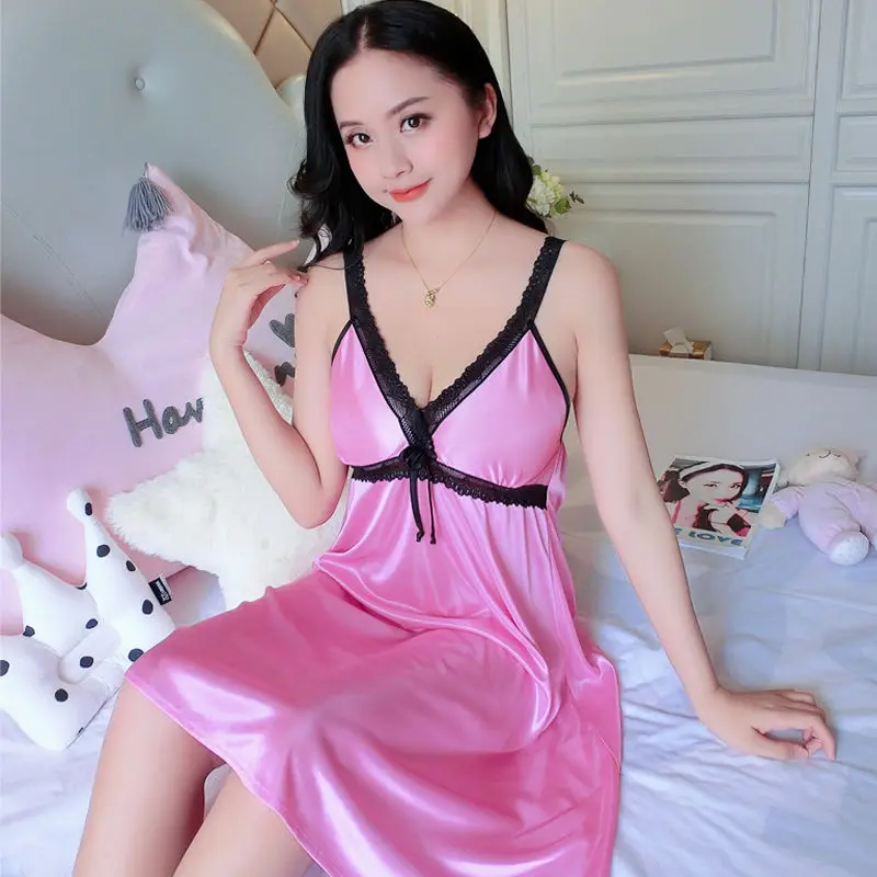 Female Sexy Lingerie V Neck Sling Lace Nightdress Sleepwear Lenceria Women Side Slip Nightgown Temptation Babydoll Night Dress