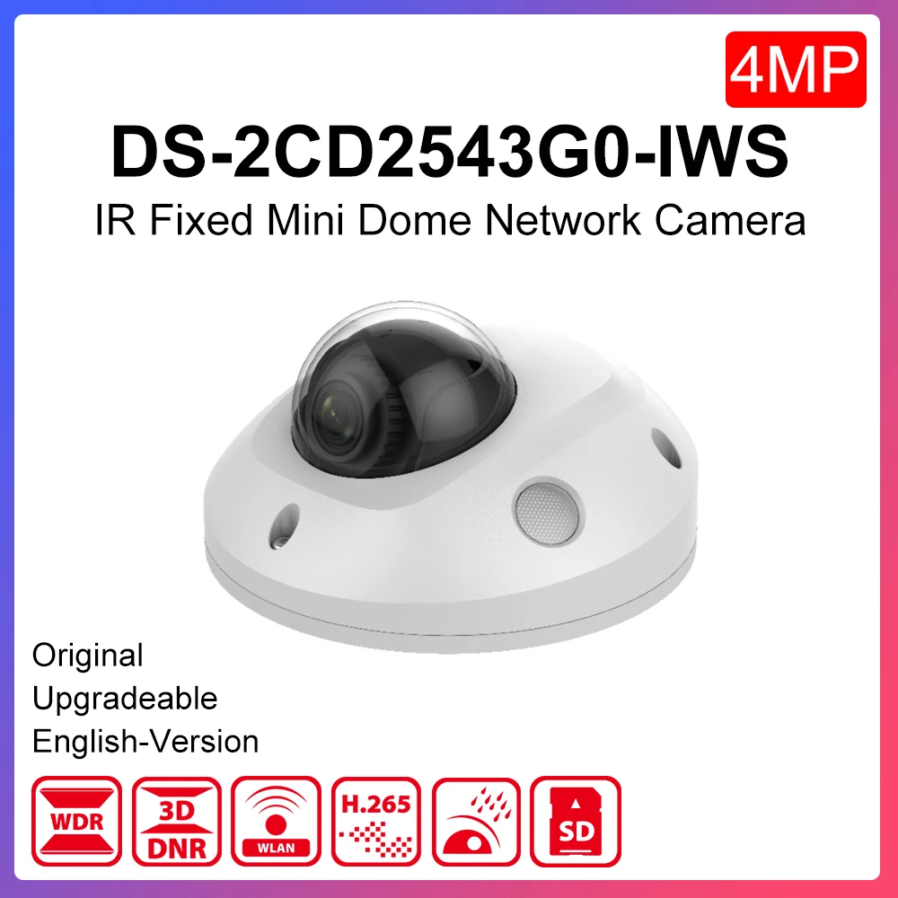 

Original hikvision Mini Dome ip Camera DS-2CD2543G0-IWS 4MP Outdoor WDR Support PoE Hik-Connect app IR Range 10m CCTV Camera SD