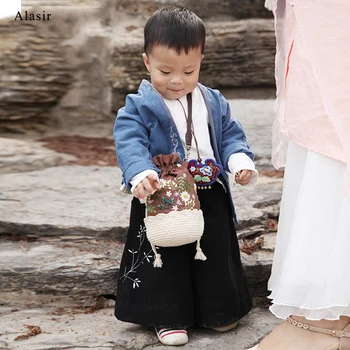 

Alasir Embroidery Diy Handmade Self-embroidered Flowers Material Bag National Style Drawstring Bucket Bags Cotton Shoulder Bags