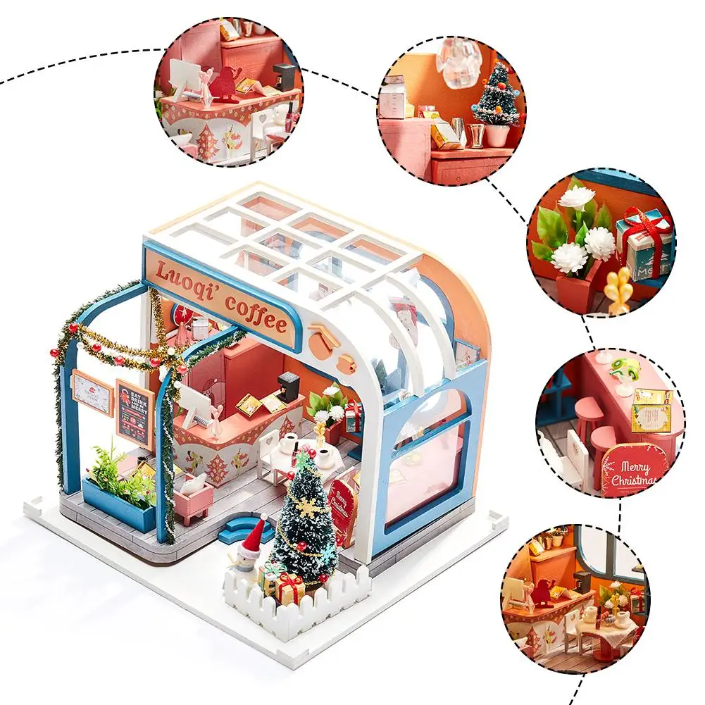 DIY кукольный домик набор ручной работы деревянные кофейные кукольные домики миниатюрная вилла модель украшения Рождественский подарок на день рождения игрушки для детей