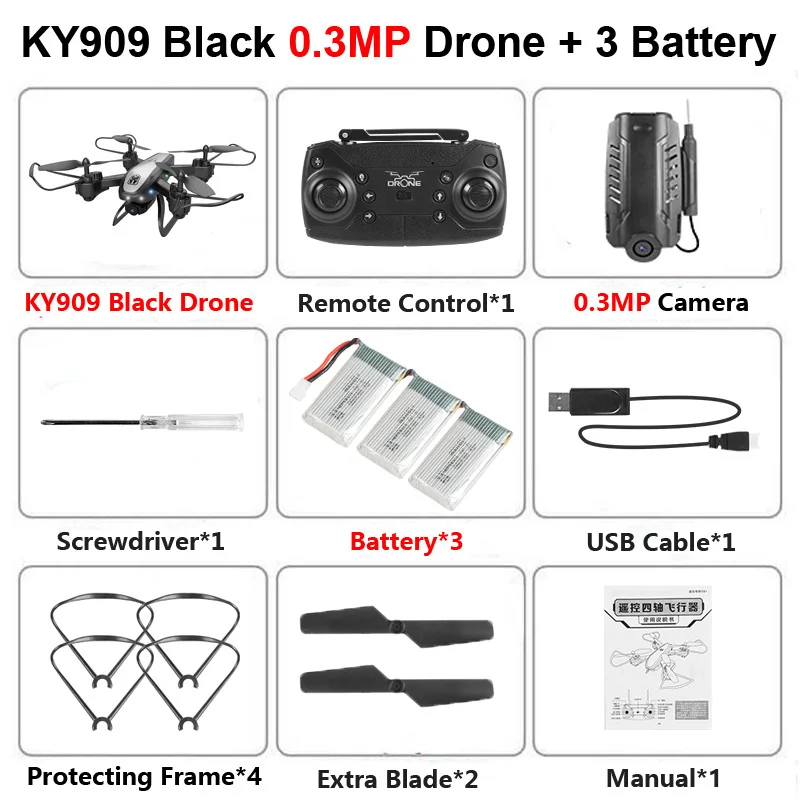 KY909 складной Профессиональный Дрон с камерой 4K HD WiFi FPV широкоугольный оптический поток RC Квадрокоптер Вертолет игрушки E520S SG106 - Цвет: B 0.3MP 3B