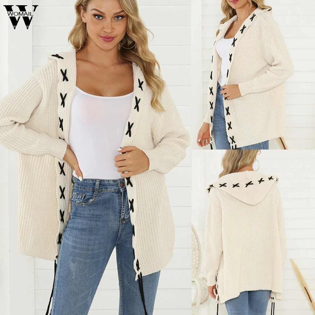 

Autumn V Neck Sweater Knitted Casual long Sleeve Strappy Knitted Women Loose Cover Up Cardigan Femme Hiver Truien Dames