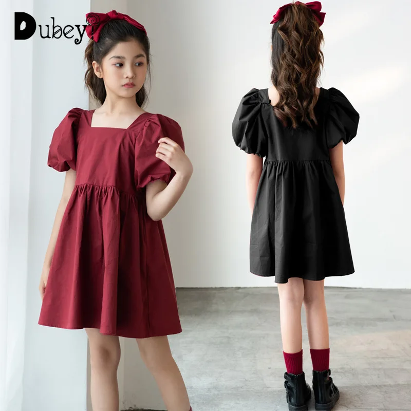 

Teenage Girls Clothing 2021 New French Square Collar Loose Teen Girls Dress Cute Puff Sleeve Dress Sen Sweet Princess Dress