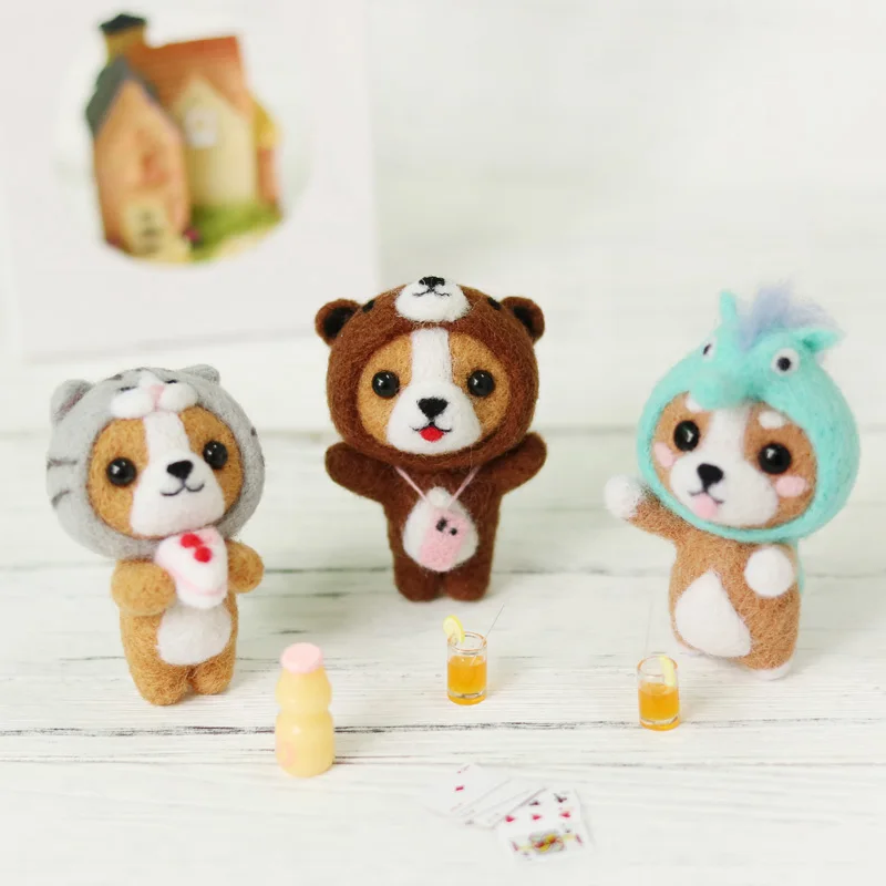 Needle Felting Kit Wool Felting Kit Needle Felting Painting Kit Non-Finished Kit Cute Bear Fox Rabbit Shiba Inu Animal wool needle felt KIT Fashion Handmade DIY Doll Toy Material Package