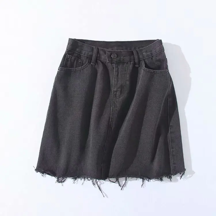 

High-waisted Denim Skirt 2019 Spring Clothing New Style Students Slimming Hong Kong Flavor Skirt Slimming A- line Skirt Retro Sh