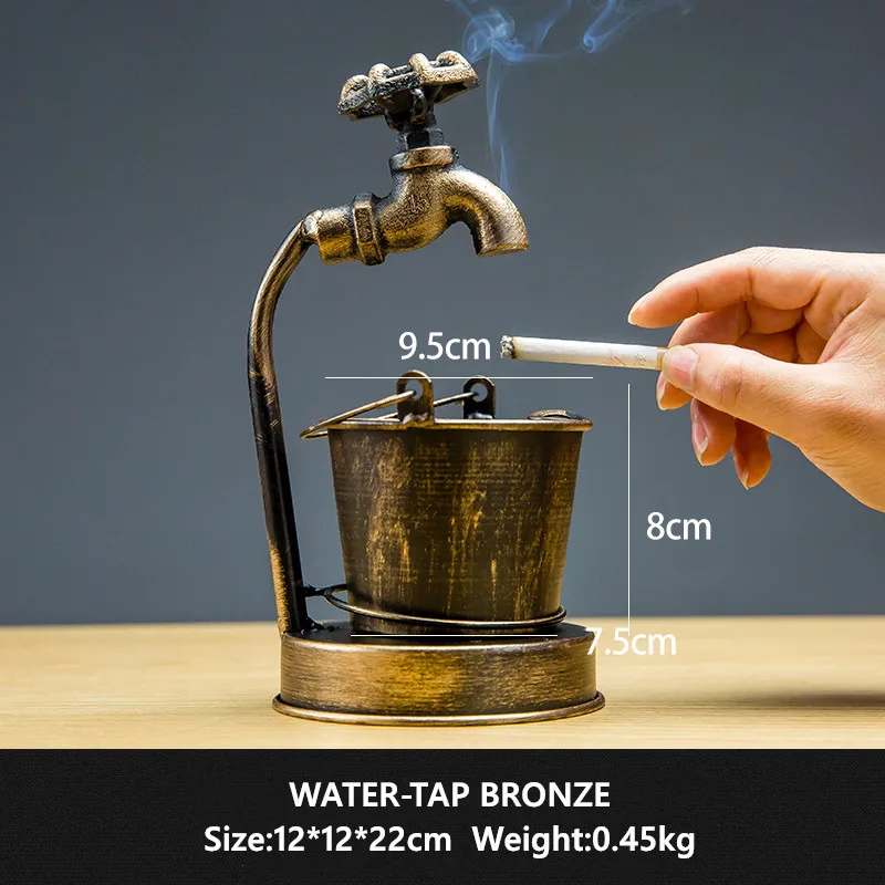 Water-tap Bronze Горячий креативный кованый железный пепельница Домашний Настольный декоративный водопроводной кран олень Птица Форма Ретро Пепельница держатель - Цвет: Water-tap Bronze