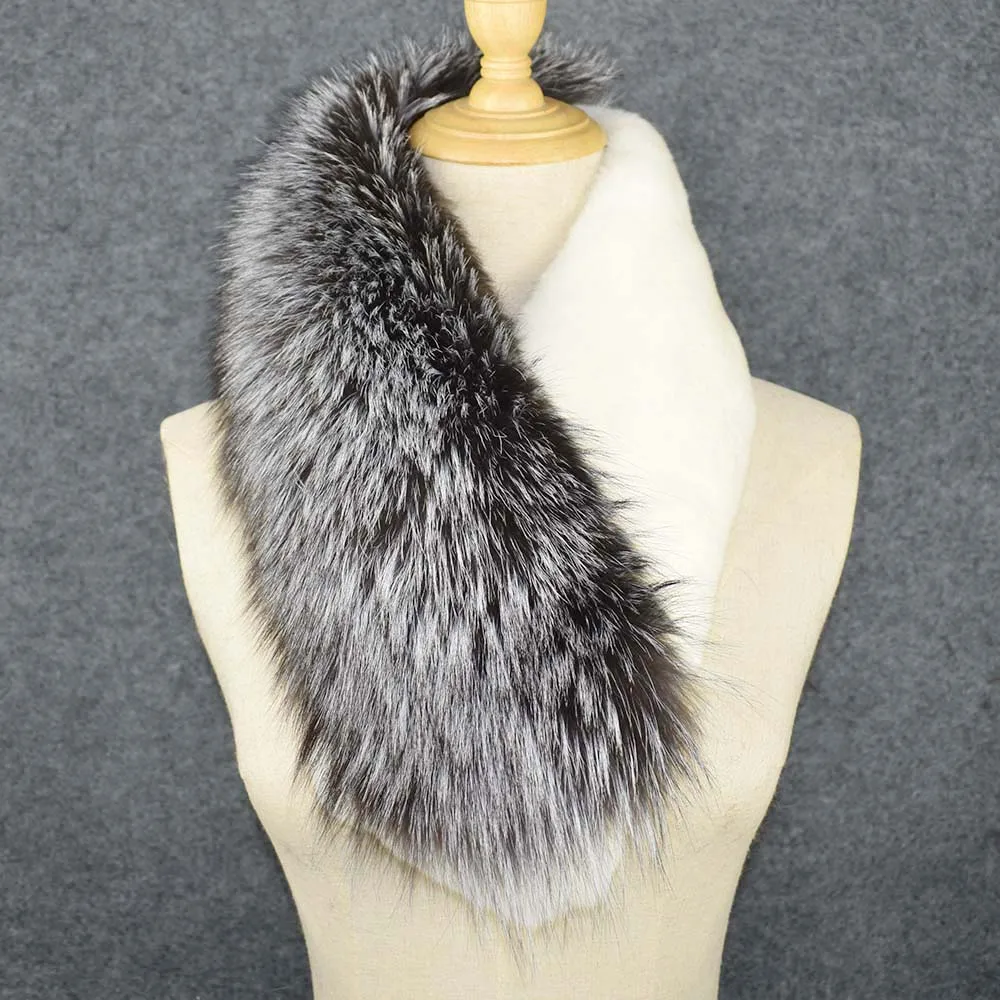 silver fox 1 MS. Minshu натуральный Лисий мех шарф с мехом кролика рекс Модный зимний женский шарф шейный теплый короткий шарф - Цвет: silver fox 1