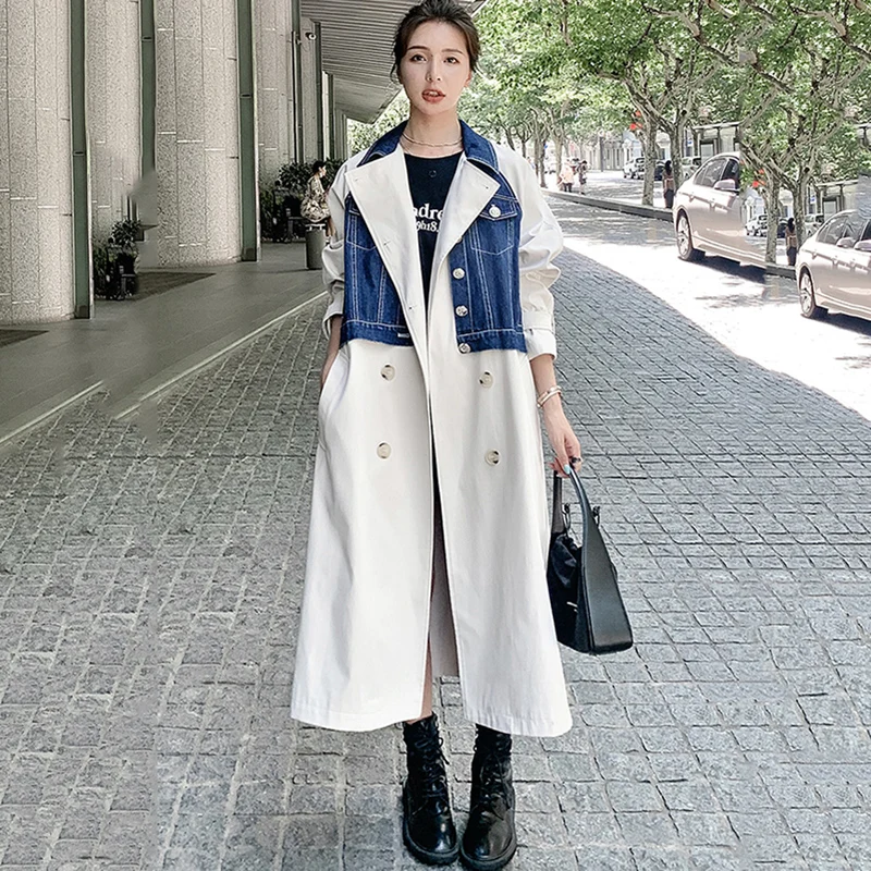 

Trench Coat Female Spring Splicing Korean Long Women's Windbreaker Jacket Design Fashion Loose Autumn High-end Ladies Cloak New