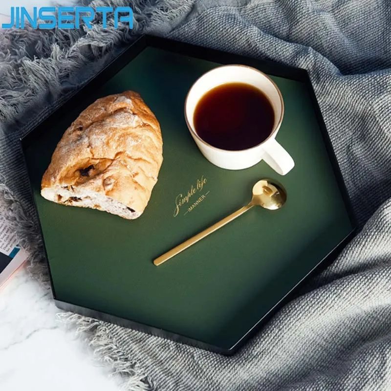 

JINSERTA Metal Storage Tray Jewelry Display Plate PU Leather Necklace Ring Earrings Cosmetic Sundries Organizer Decor Gifts