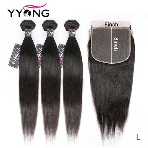 Fechamento com Pacotes de Cabelo Pacotes com Fechamento Humano com Fechamento Yyong Inverno Mais Novo Reto Brasileiro Frontal Remy Cabelo 8×8