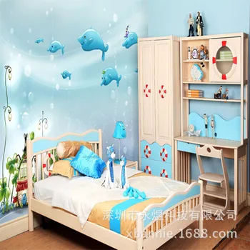 

Children Wallpaper Boy Mediterranean Non-Woven Environmentally Friendly Bedroom Wall Cartoon Cute Large Mural