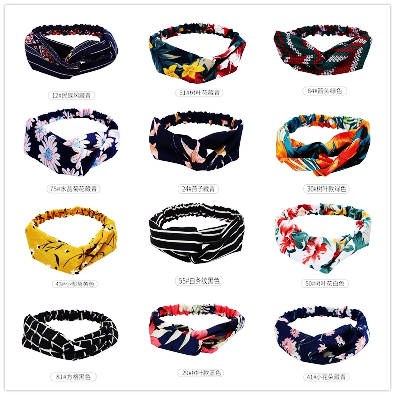 

New fashion ladies headband printed yoga movement headband Spring/summer wash band elastic headband cross knot headband