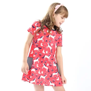 

Bongawan Girls Dresses Unicorn Print A-Line Princess Dress for Party Fashion Kid Summer Clothing 2-12 Years