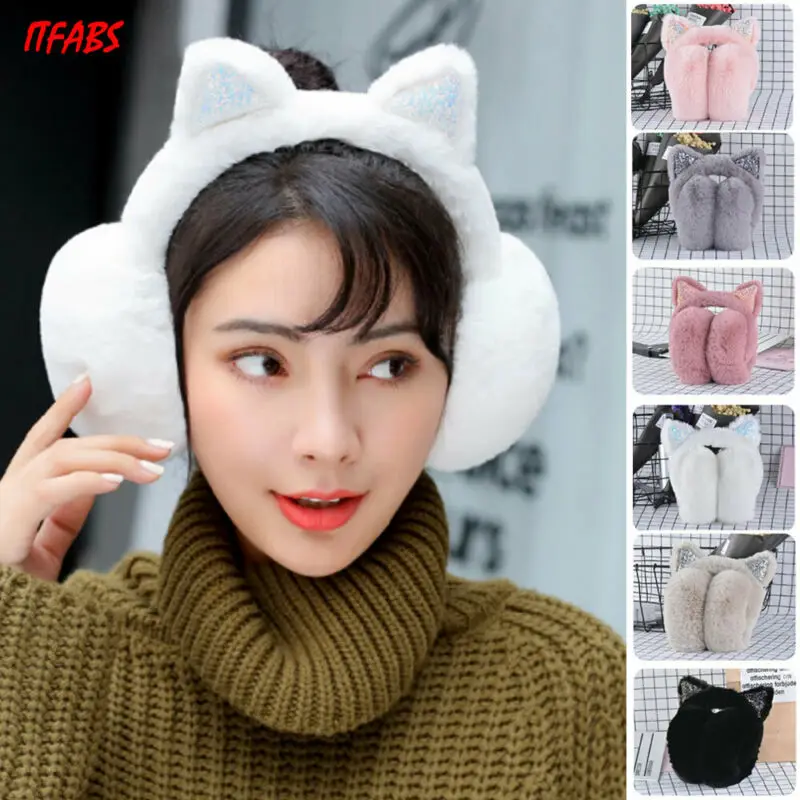 

Brand New Women Girl Kawaii Plush Cat Earmuffs Fur Winter Warm Women Ear Protect Cute Faux Soft Fluffy Earcap