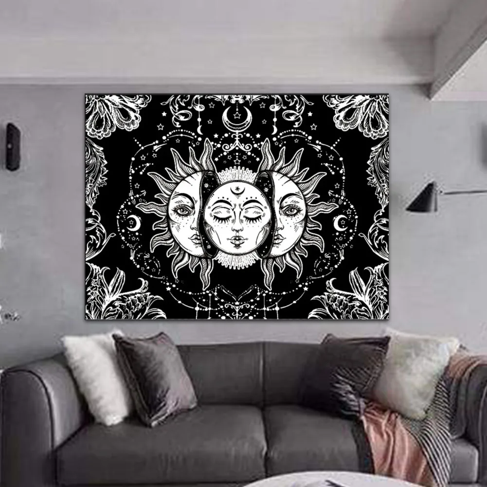 Celestial Polyester Tarot Shawls Washable Tapestry Printed Picnic Home Decor Psychedelic Sun Moon Beach Bedspread Wall Hanging
