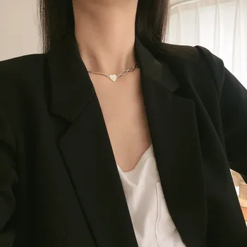 

925 Sterling Silver Love Necklace South Korea Dongdaemun Hot Heart-Shaped Hollow Clavicle Chain INS Net Red choker