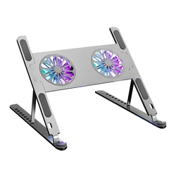 Duplo ventilador tipo de elevação liga alumínio notebook suporte dobrável altura ajustável suporte para computadores portáteis