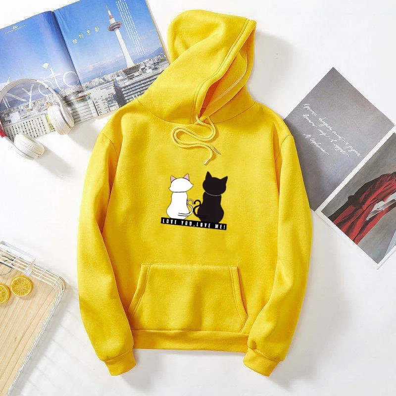 blue sweater Women Sweater Long Sleeve Hooded Collar Fleece Lined Cartoon Cat Pocket  Loose Casual Pullover Autumn Winter Fashion Wild Tops cute sweaters Sweaters