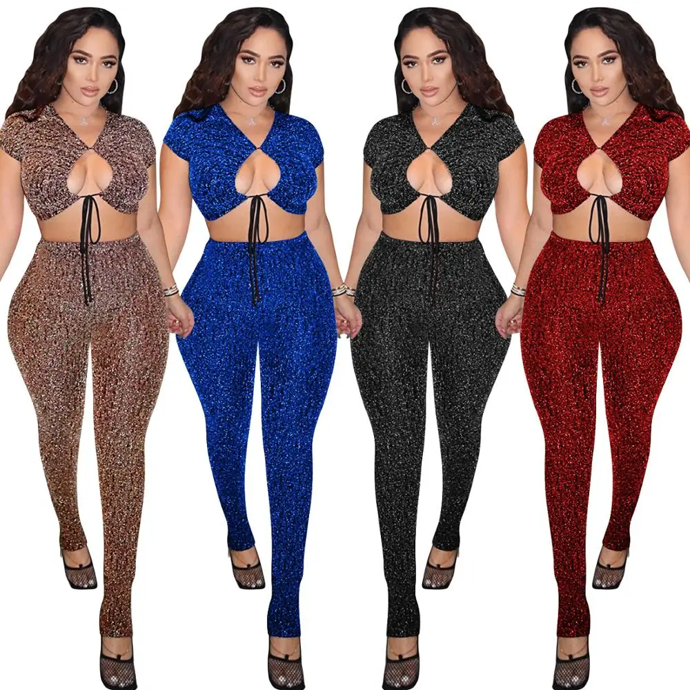 

2020 New Women Elegant Black Rose Gold Blue Cut Out Short sleeve V Neck Bandage Evening bodycon Celebrity Party Jumpsuit