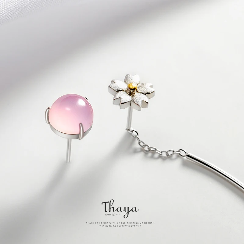 Flowers earrings Thaya, ассиметричные модные серьги, наборы, 925, серебро, цветок и вода, серьга в форме Луны, стильные серьги для женщин, дизайн - Цвет камня: Flowers earrings