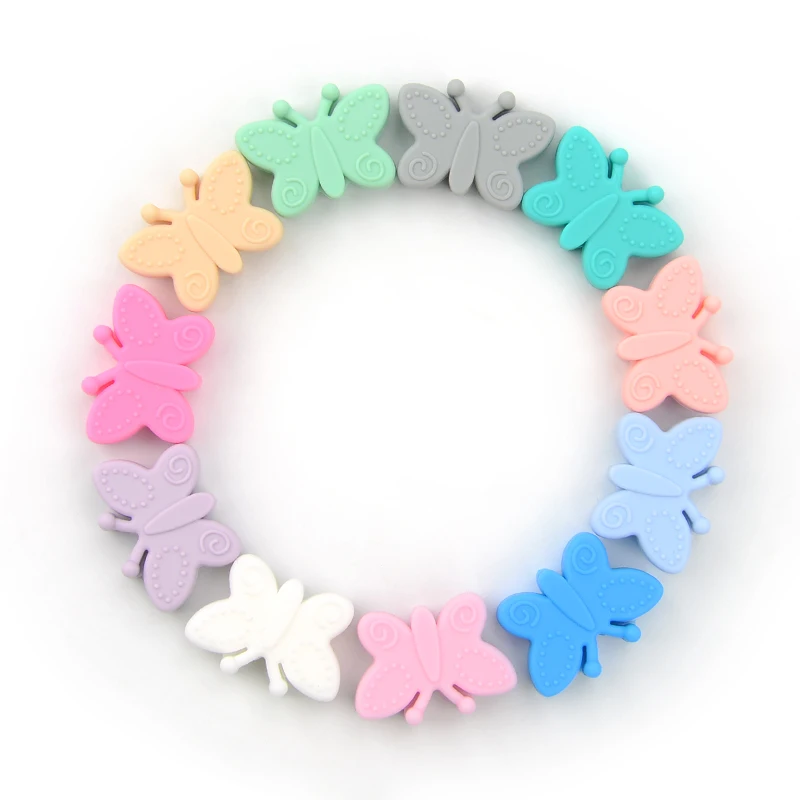 Silicone Teething Toys Butterfly Beads Silicone 5pcs Teethers BPA Free DIY Loose Bead For Teething Necklace Animal Shaped Pacifier Holder Accessories teething toys baby teething toys silicone teething toys silicone beads silicone teething beads silicone teether