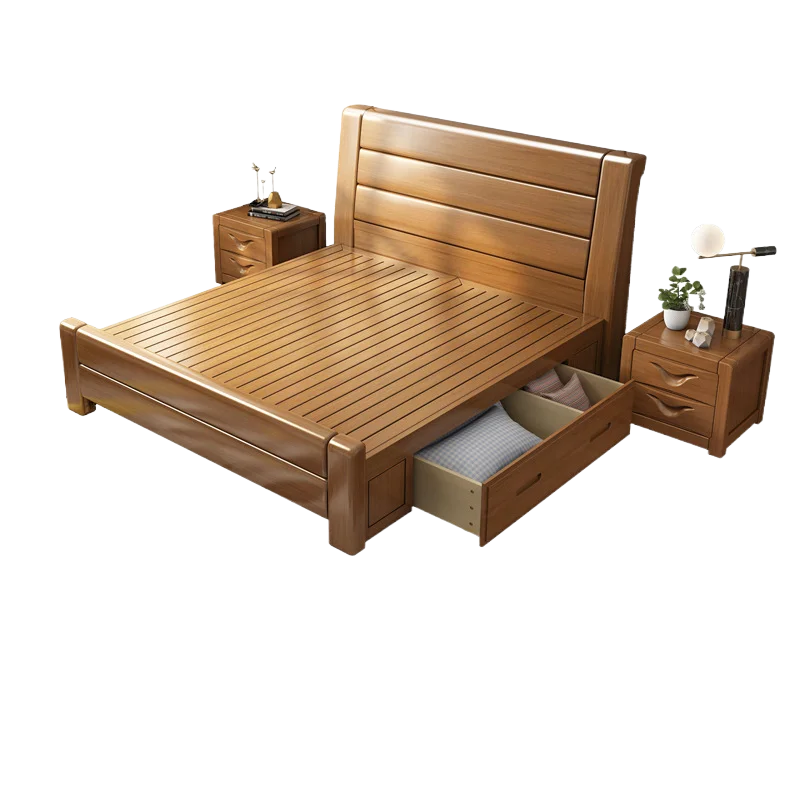 Solid Wood Bed Bedroom Furniture Single 1.5 M Princess 1.8 M Double Bed