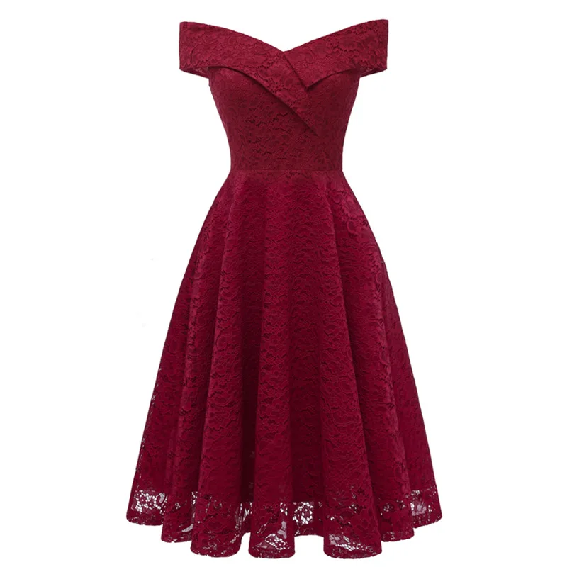 Женское платье, сплошной цвет, короткий рукав, вырез лодочкой, кружевное платье-трапеция