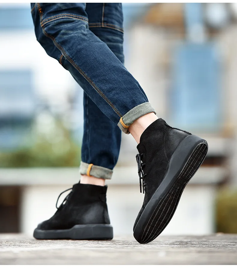 Мужские ботинки Ботинки Челси в стиле ретро для работы Мужская Уличная обувь с высоким берцем размера плюс 46 47 плюшевые теплые зимние ботинки для мужчин