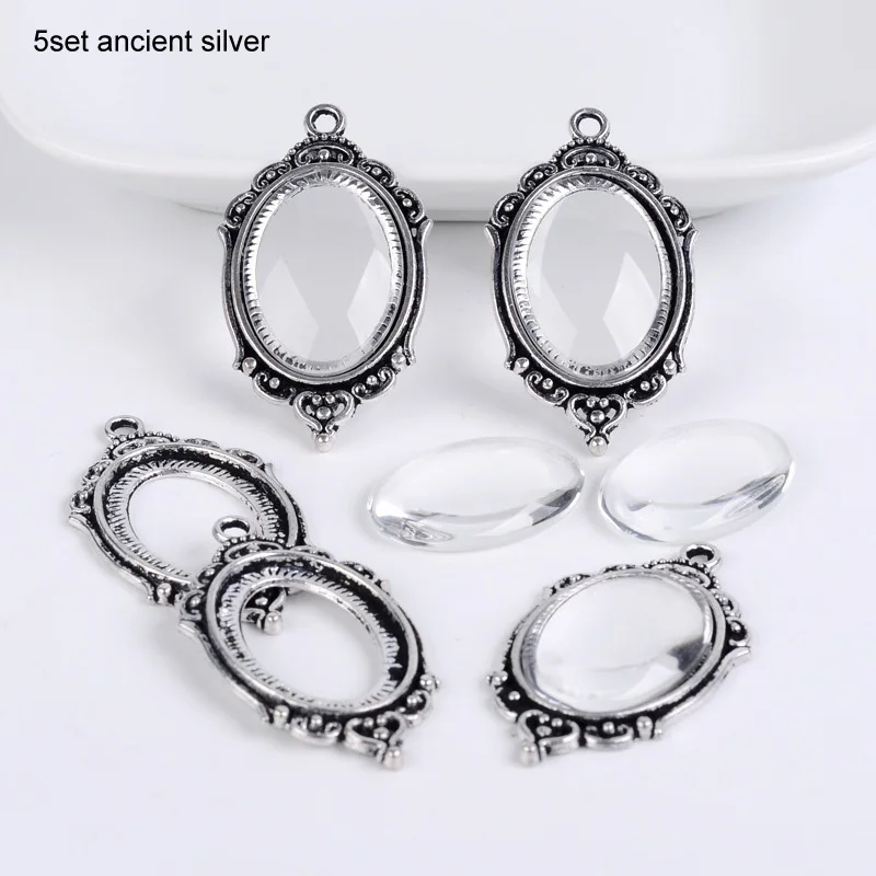 5set ancient silver Пришить коготь аксессуары заготовки основа установка стеклянный камень 3D Блеск Шарм бусины точечная подвеска Искусство Декор Стразы лоток цинковый сплав - Цвет: 5set ancient silver
