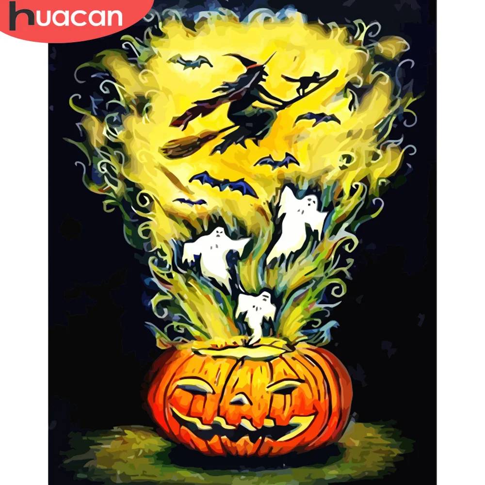 

HUACAN Coloring By Numbers Halloween Scenery Kits Drawing Canvas HandPainted Home Decor DIY Oil Painting Pictures Pumpkin