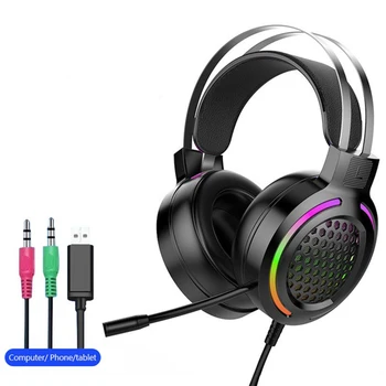 

Gaming Headsets Gamer Headphones 7.1 Surround Sound Stereo Wired Earphones USB 3.5mm with Microphone Colourful Light PC Laptop