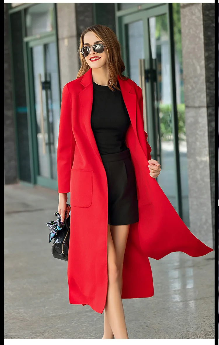 women's winter overcoats beige belt Double-sided wool cashmere outwear autumn plus size ladies fashion long free ship