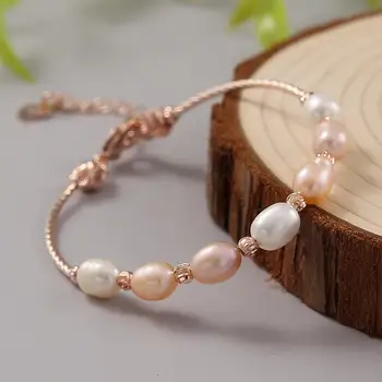 

Natural Freshwater Pearl White/Multi Color Pearl Bracelet For Women Gift Adjustable Charm Bangles AAA Pearl Jewelry