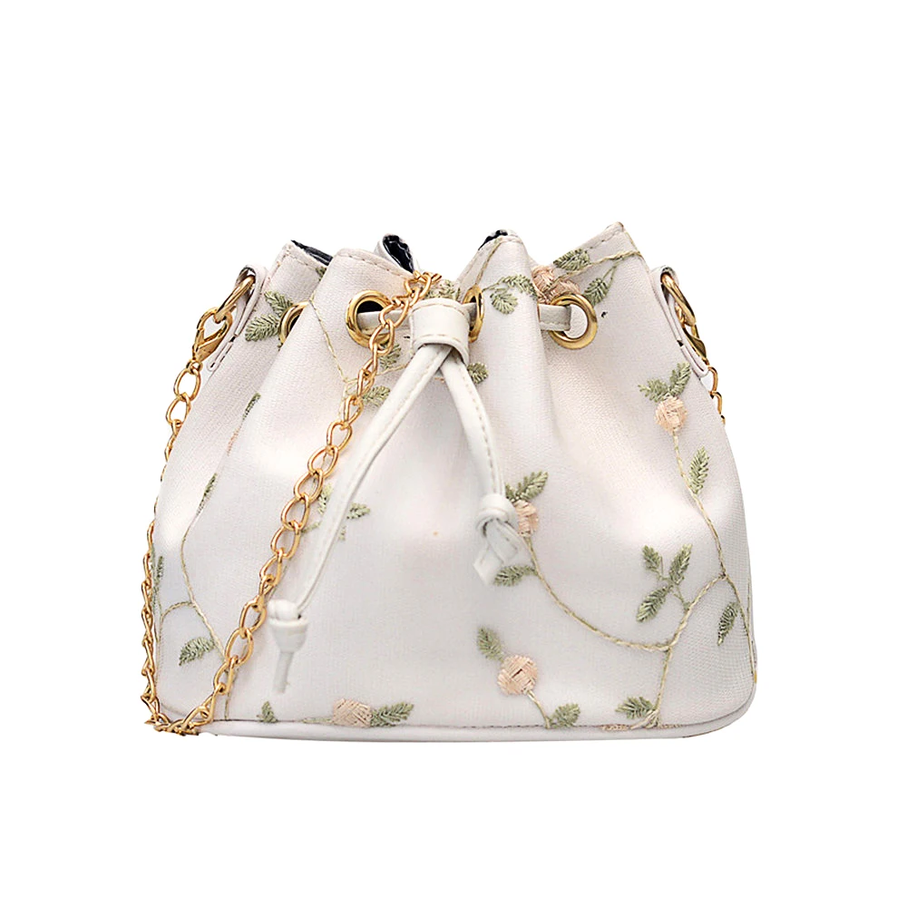 

Women Embroidery Faux Leather Crossbody Bags High Quality Shoulder Messenger Bucket Bag Designer Mini Handbags Lady Purse PU