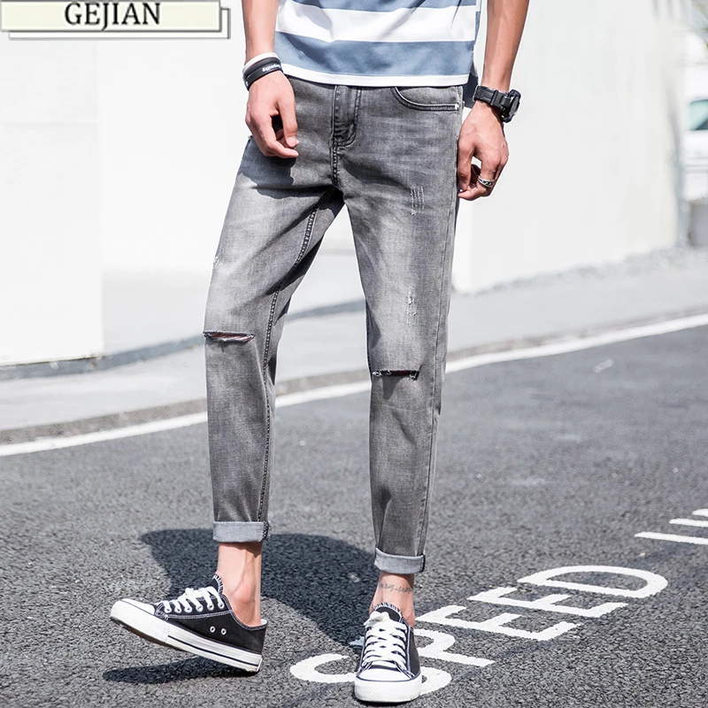 GEJIAN Summer New Fashion Jeans Men's Trend Streetwear High Quality Hip Hop Pants Brand Slim Casual Jeans Men jeans homme