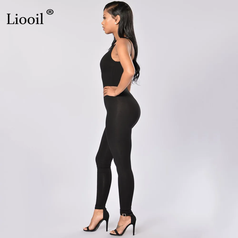 Liooil, сексуальный цельный костюм, Обтягивающие Комбинезоны,, без рукавов, с открытой спиной, бодикон, вечерние, Клубные комбинезоны, женский комбинезон, черные комбинезоны
