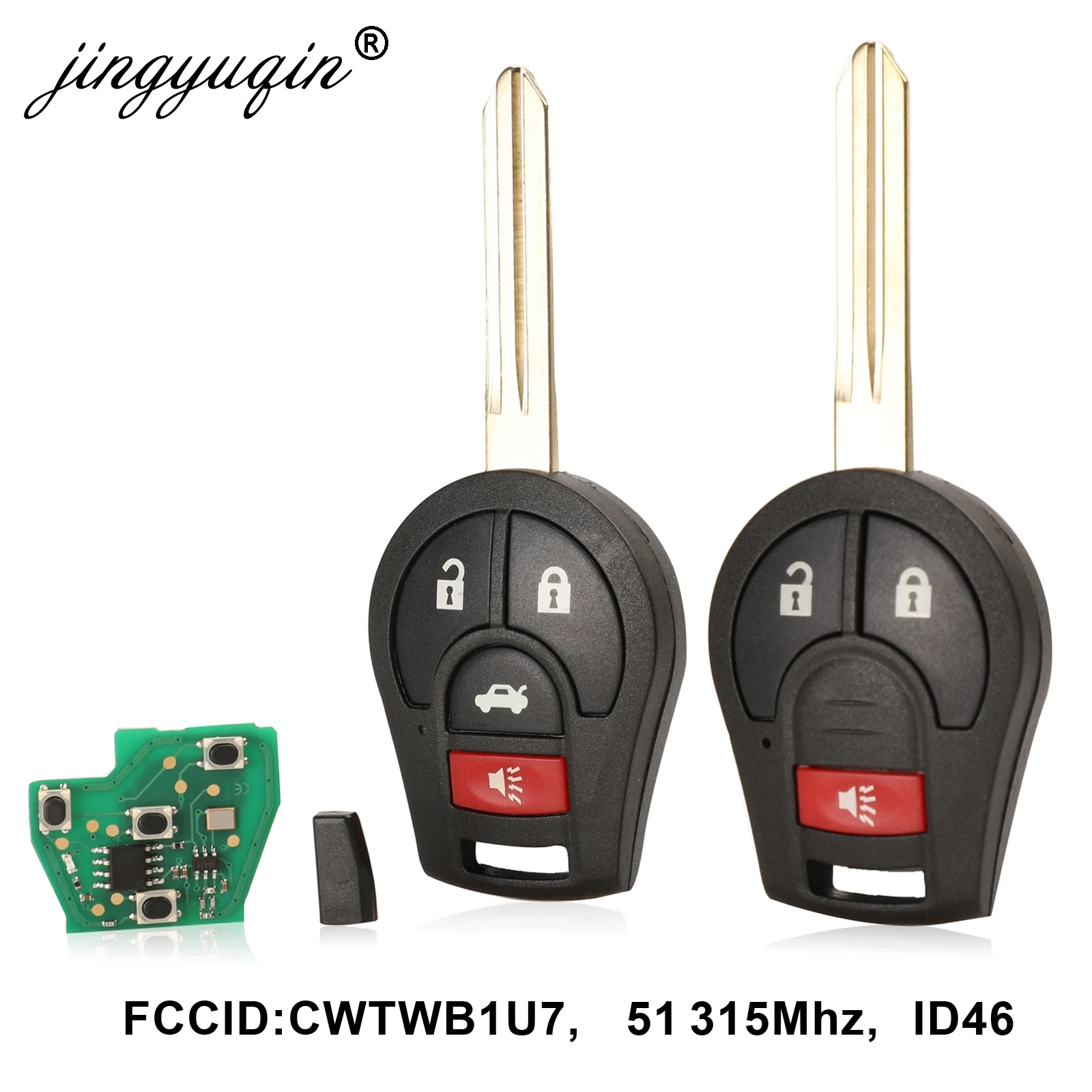 Jingyuqin 10Pcslot 3/4 кнопки дистанционного ключа автомобиля для NISSAN CWTWB1U751 CWTWB1U816 Qashqai Sunny Tiida X-Trail 315 МГц ID46 чип