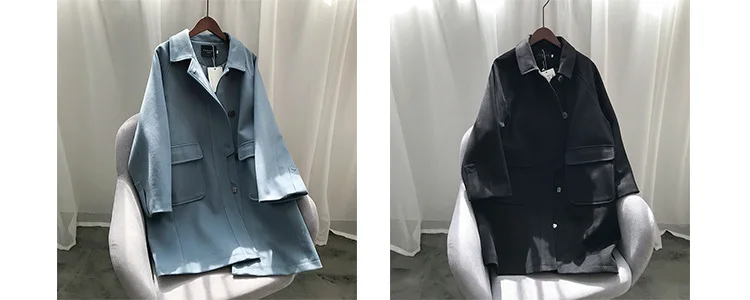 Lugentolo, Женское шерстяное осенне-зимнее пальто, корейское, свободное, однотонное, повседневное, средней длины, винтажное, с карманом, с отложным воротником, простое женское пальто